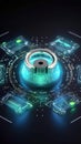 A circular device surrounded by various electronic devices. Generative AI image. Cyber cecurity concept image. Royalty Free Stock Photo