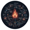 Diagram illustrating the combustion process. At the center, a Royalty Free Stock Photo