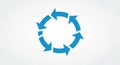Circular diagram with six blue arrows pointing clockwise, forming a continuous loop. Royalty Free Stock Photo