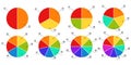 Circular diagrams. Segmented and multicolored pie charts, financial process planning with parts or steps, infographic