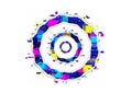 Circular digital artwork with three concentric rings featuring glitch-like Royalty Free Stock Photo