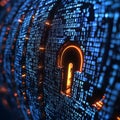 Circular Digital Lock Formed by Blue Binary Code and Orange Light security padlock photo Royalty Free Stock Photo