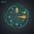 Digital radar style interface with concentric circles in blue and green Royalty Free Stock Photo