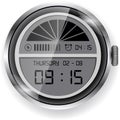 Circular Digital Smartwatch Face with Battery and Alarm Indicators