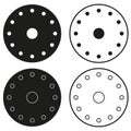 Circular disk icon. Dot pattern symbol. Black and white circles. Simple vector. Royalty Free Stock Photo