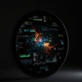 Circular display with colorful digital data visualizations and analytics, featuring Royalty Free Stock Photo