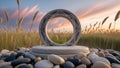 Serene Sunset Stone Circle with Grass and Pebbles Royalty Free Stock Photo
