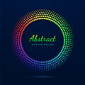 Circular dot frame. Faded neon circle. Abstract halftone dots pattern. Fading gradient lattice. Boarder for design prints. Geometr