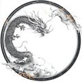Chinese Dragon in Circle Frame with Clouds and Lightning Royalty Free Stock Photo