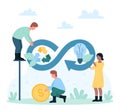 Circular economy, efficient energy consumption with tiny people and infinity sign Royalty Free Stock Photo