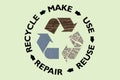 Circular Economy, make, use, reuse, repair, recycle paper, wood, textile resources for sustainable consumption