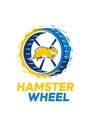 Circular emblem featuring a stylized yellow hamster running inside Royalty Free Stock Photo