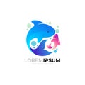 circular fish logo, marine life icon, 3d colorful design Royalty Free Stock Photo