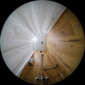 Circular fisheye view of an indoor shower. Wide angle view of the interior in fulldome photo format Royalty Free Stock Photo