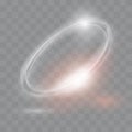 Circular flare transparent light effect. Abstract galaxy ellipse border. Luxury shining rotational glow line. Power energy glowing