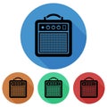 Circular, flat guitar amp amplifier icon with a shadow. Four variations
