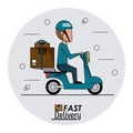 Circular frame background with fast delivery man scooter with packages Royalty Free Stock Photo