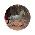 Circular frame with cave interior scene and hippogriff greek mythological creature Royalty Free Stock Photo
