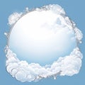 a circular frame with clouds and stars on a blue sky background Royalty Free Stock Photo