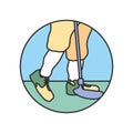 Circular frame with golf player feet and stick Royalty Free Stock Photo