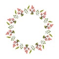 Circular Frame with Hand-Drawn Pink Forest Mushrooms. Royalty Free Stock Photo