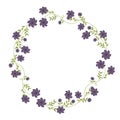 Circular frame ornament with creepers and violet flowers