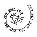 24 7 circular frame. Vector service text. Twenty four seven sign. Time hours emblem. Royalty Free Stock Photo