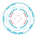 Circular futuristic heads up display element spinning and loading, composed by blue and red concentric circles, isolated