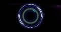 Circular futuristic interface image with rotating elements and glowing blue accents