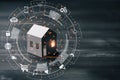 Circular futuristic interface of smart home automation assistant on a virtual screen,smart home concept
