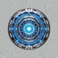 Circular futuristic technology interface with blue glowing core Royalty Free Stock Photo