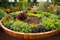 circular garden bed with edible plants