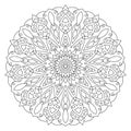 Circular geometric ornament. Round outline Mandala for coloring book page.