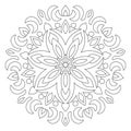 Circular geometric ornament. Round outline Mandala for coloring book page.