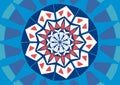 Geometric pattern with red and white shapes on blue background Royalty Free Stock Photo