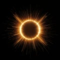 Circular Golden Light Explosion on Black Background