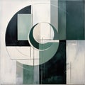 Circular Green, White, And Black Abstract Painting In The Style Of Modular Constructivism