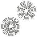 Circular grid icons. Abstract radial shapes. Black vector illustrations. Minimal symmetric design.