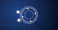 circular and hexagonal HUD technology element moving on grid dots bg. Royalty Free Stock Photo
