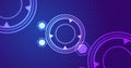 circular and hexagonal HUD technology element moving on grid dots bg. Royalty Free Stock Photo