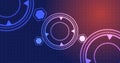 circular and hexagonal HUD technology element moving on grid dots bg. Royalty Free Stock Photo