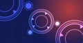 circular and hexagonal HUD technology element moving on grid dots bg. Royalty Free Stock Photo