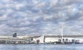 Circular highway leading to the Rainbow Bridge of Odaiba bay in Tokyo