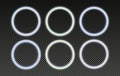 Circular holographic frames set in psychedelic vaporwave style. Glowing neon design elements. Royalty Free Stock Photo