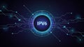 Circular I Pv6 interface on a dark digital network background with glowing nodes IPv6 Royalty Free Stock Photo