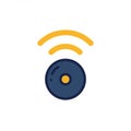 Circular icon representing a wireless connection. A dark blue disc with a central orang Royalty Free Stock Photo