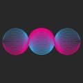 Circular infinity pattern logo from a three circles in horizontal row, spheres grid thin lines scientific symbol, rounded waves