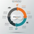 Circular infographic design featuring a flowchart with five large arrows forming a loop. Royalty Free Stock Photo