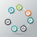 Circular infographic diagram illustrating a process with six steps. The steps are Royalty Free Stock Photo