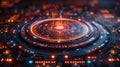 A circular infographic is the focus of the third image with a futuristic symbol at its center and various sections